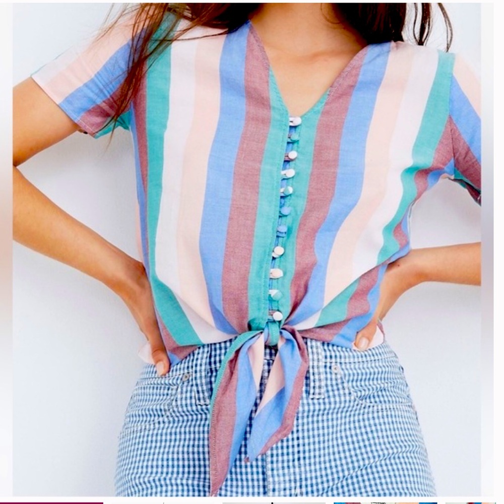 Madewell Tie-Front Button-Down Striped Top